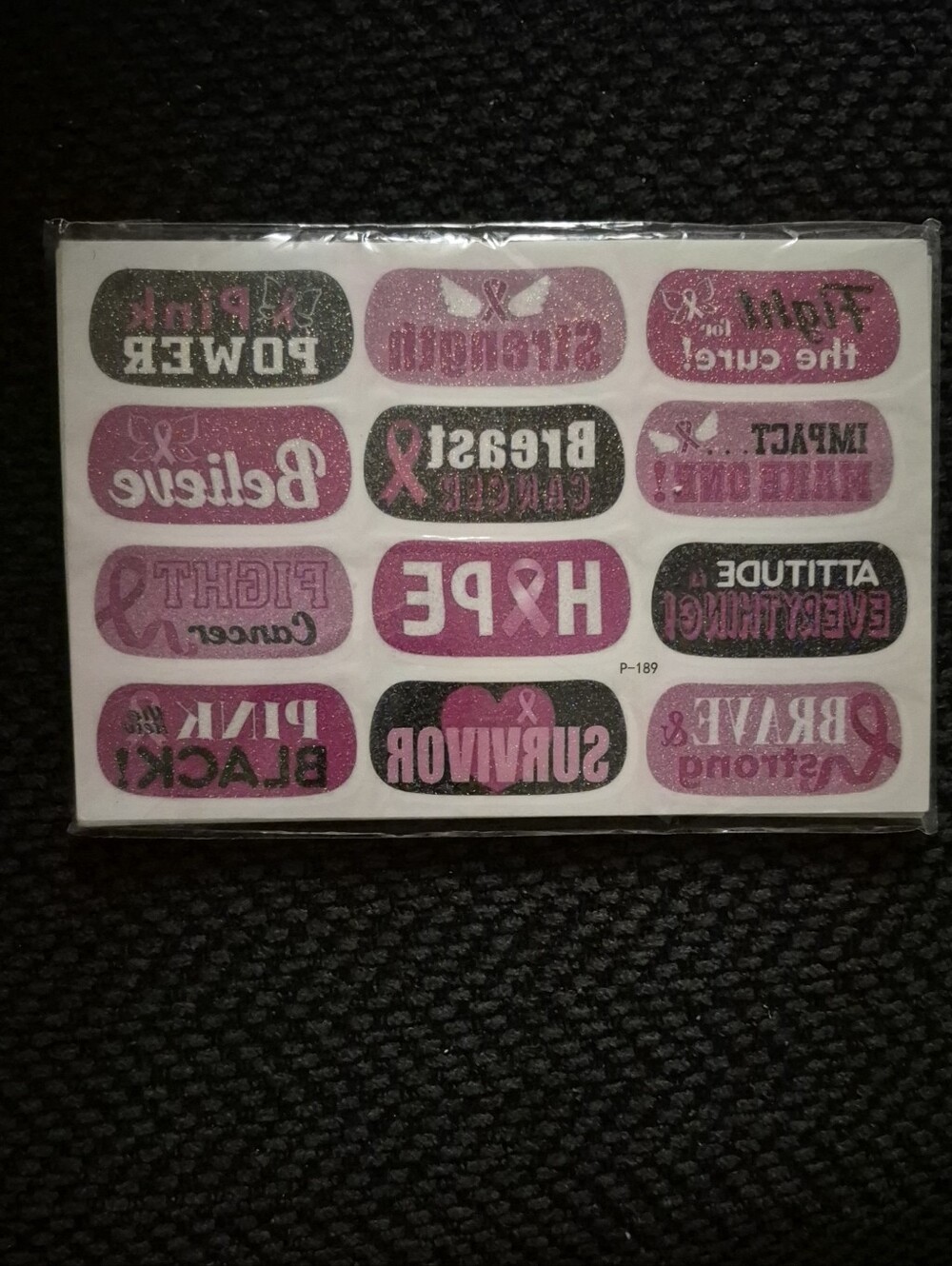 189 Pieces Pink Ribbon Awareness Face Tattoos - Pink & Black